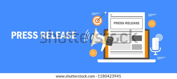 Internet press release,\
online news , digital media advertising flat vector illustration\
with icons and texts
