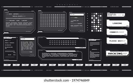 Internet privacy and safety. Futuristic interface elements set. Futuristic UI concept. Hacker interface. Abstract terminal console. Hud background. Hacking process.