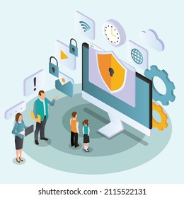 Internet Protection For Children Isometric 3d Vector Concept For Banner, Website, Illustration, Landing Page, Flyer, Etc.