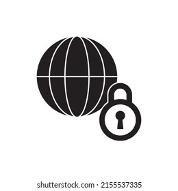Icono de protección de Internet en glifo plano negro, estilo relleno aislado en fondo blanco
