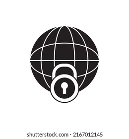 Icono de protección de Internet en glifo plano negro, estilo relleno aislado en fondo blanco