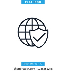 Internet Protection Icon Vector Design Template. Globe and Shield Symbol. Editable Stroke