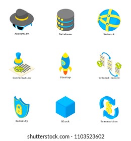 Internet protection icons set. Isometric set of 9 internet protection vector icons for web isolated on white background
