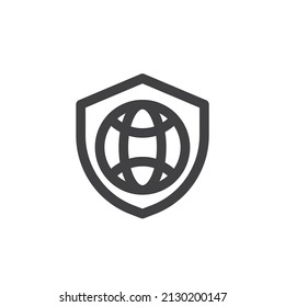 Internet protection line icon. linear style sign for mobile concept and web design. Shield and globe outline vector icon. Symbol, logo illustration. Vector graphics