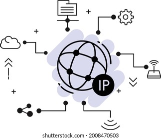 Internet Protocol address Concept, Sticky dynamic IP Vector Glyph Icon Design, Cloud computing and Web hosting services Symbol, IPv4 and IPv6 stock illustration