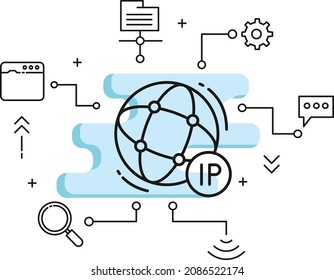 Internet Protocol address Concept, Sticky dynamic IP Vector Icon Design, Cloud computing and Web hosting services Symbol, IPv4 and IPv6 stock illustration, IPSec TLS Sign