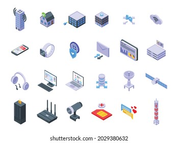 Internet Provider Icons Set Isometric Vector. Host Service. Data Server