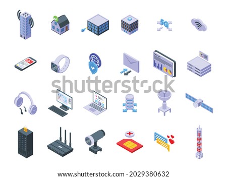 Internet provider icons set isometric vector. Host service. Data server