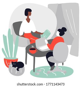 Internet psychologist. Patient discusses problems online with therapist. Mental health adviser leads reception video call. Psychologist coach holds an online session on the internet. Vector