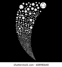 Internet random fireworks stream. Vector illustration style is flat white iconic symbols on a black background. Object fountain done from scattered pictograms.