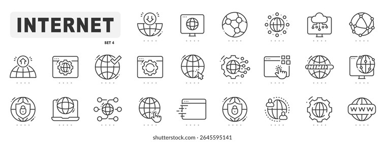 Internet related line icons. Web, global, online, world etc. Editable stroke