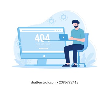 internet repair service 404 error page error or internet problem not found on the network trending concept flat illustration