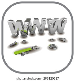 Internet repair: wrench, www, metallic screws and bolts