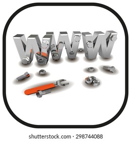 Internet repair: wrench, www, metallic screws and bolts