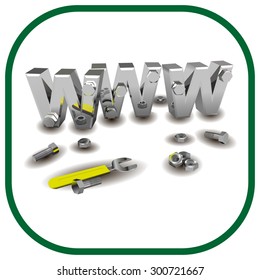 Internet repair: wrench, www, metallic screws and bolts