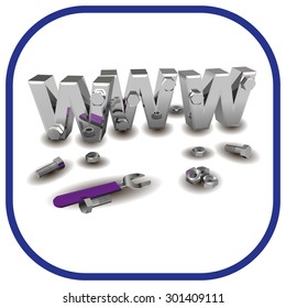 Internet repair: wrench, www, metallic screws and bolts