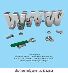 Internet repair: wrench, www, metallic screws and bolts