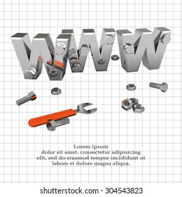 Internet repair: wrench, www, metallic screws and bolts