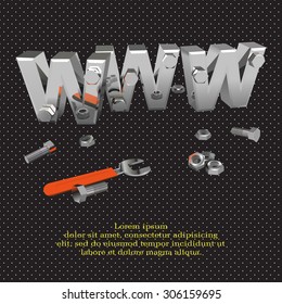 Internet repair: wrench, www, metallic screws and bolts