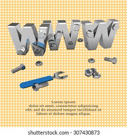 Internet repair: wrench, www, metallic screws and bolts