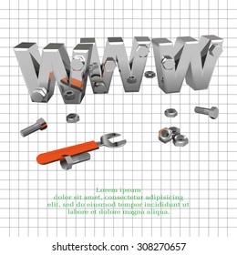 Internet repair: wrench, www, metallic screws and bolts