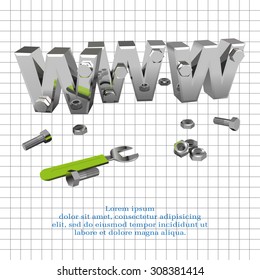 Internet repair: wrench, www, metallic screws and bolts