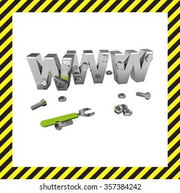 Internet repair: wrench, www, metallic screws and bolts