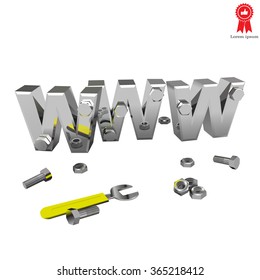 Internet repair: wrench, www, metallic screws and bolts