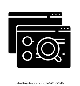 Icono negro de investigación en Internet, ilustración conceptual, símbolo plano vectorial, signo de glifo.