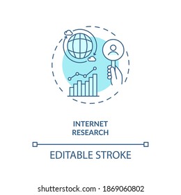 Internet research turquoise concept icon. Network information search. Strategy plan. Online marketing report idea thin line illustration. Vector isolated outline RGB color drawing. Editable stroke