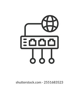 Internet router connection, icon in line design. Internet, router, connection, Wi-Fi, network, signal, data on white background vector. Internet router connection editable stroke icon