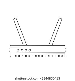 Icono de enrutador de Internet en líneas de esbozo de doodle. Conexión de red de datos equipo WiFi