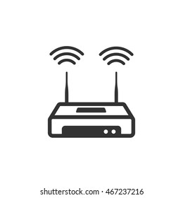 Internet router icon in single grey color. Connection data networking wifi computer