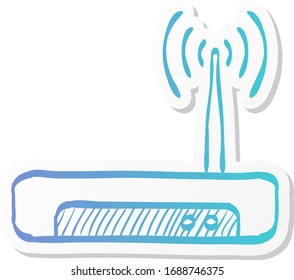 Internet router icon in sticker color style. Connection data networking WiFi computer