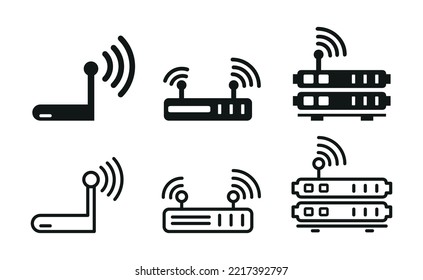 Internet Router Icons Set In Flat Style Vector Illustration. Wireless, WiFi, Internet Symbols