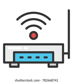 An internet router with wifi signals flat vector icon