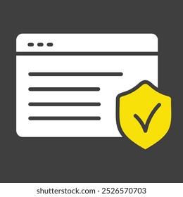 Internet safety vector icon on dark background. Web page with protection shield. Security sign. Graph symbol for your web site design, logo, app, UI