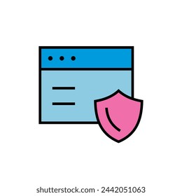 Internet safety vector icon. Web page with protection shield.