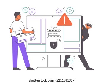 Internet scam phishing, cyber hacker attack. Computer security, personal data or password protection flat vector illustration set. Online cyber crime