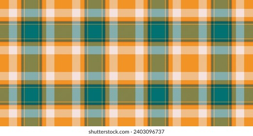 Internet seamless plaid pattern, garment textile vector background. Pastel texture tartan check fabric in carrot orange and cyan color.