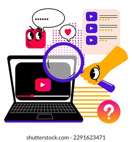 Internet search films, serials. Concept of searching for media entertainment for online. Abstract cute geometric elements. Vector doodle illustration