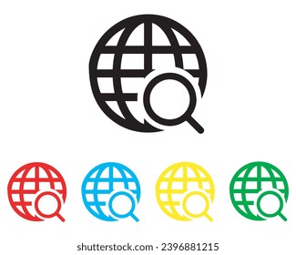 Vector de icono de búsqueda en Internet. Símbolo del símbolo del icono de la luna de aumento en estilo plano moderno. Establecer elementos en iconos de color. Ilustración de icono del vector de búsqueda web aislada en fondo blanco