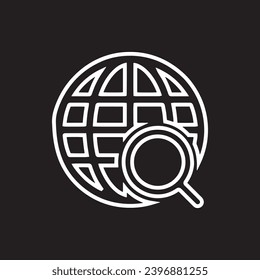 Vector de icono de búsqueda en Internet. Vector del símbolo de la señal de la luna de aumento. Ilustración de icono del vector de búsqueda web aislada en fondo negro