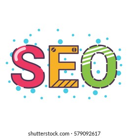 Internet searching optimization - SEO word typography, colorful flat style vector illustration