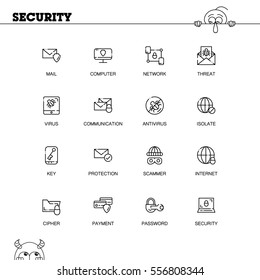Internet secuirity flat icon set set. Collection of high quality outline symbols of Internet secuirity for web design, mobile app. Vector thin line icons or logo ofmail, cipher, network, threat,