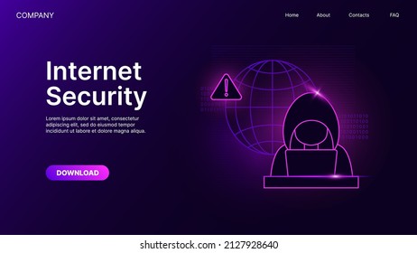 Cartel de seguridad de Internet. Plantilla de página web para protección antivirus o antisoftware espía. Ilustración del vector
