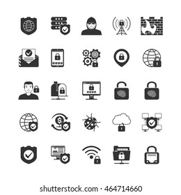 Internet Security Black Icons Set. Isolated Vector Illustration