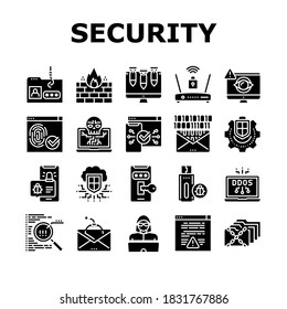 Internet Security Collection Icons Set Vector. Internet Ddos Computer Attack And Flash Drive With Virus, Binary Code In E-mail Message And Hacker Concept Linear Pictograms. Color Contour Illustrations