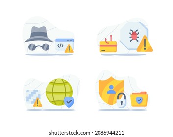 internet security concept icon set package collection with incognito secure from bugs and virus alert