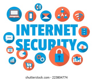Internet security concept illustration with icons and text